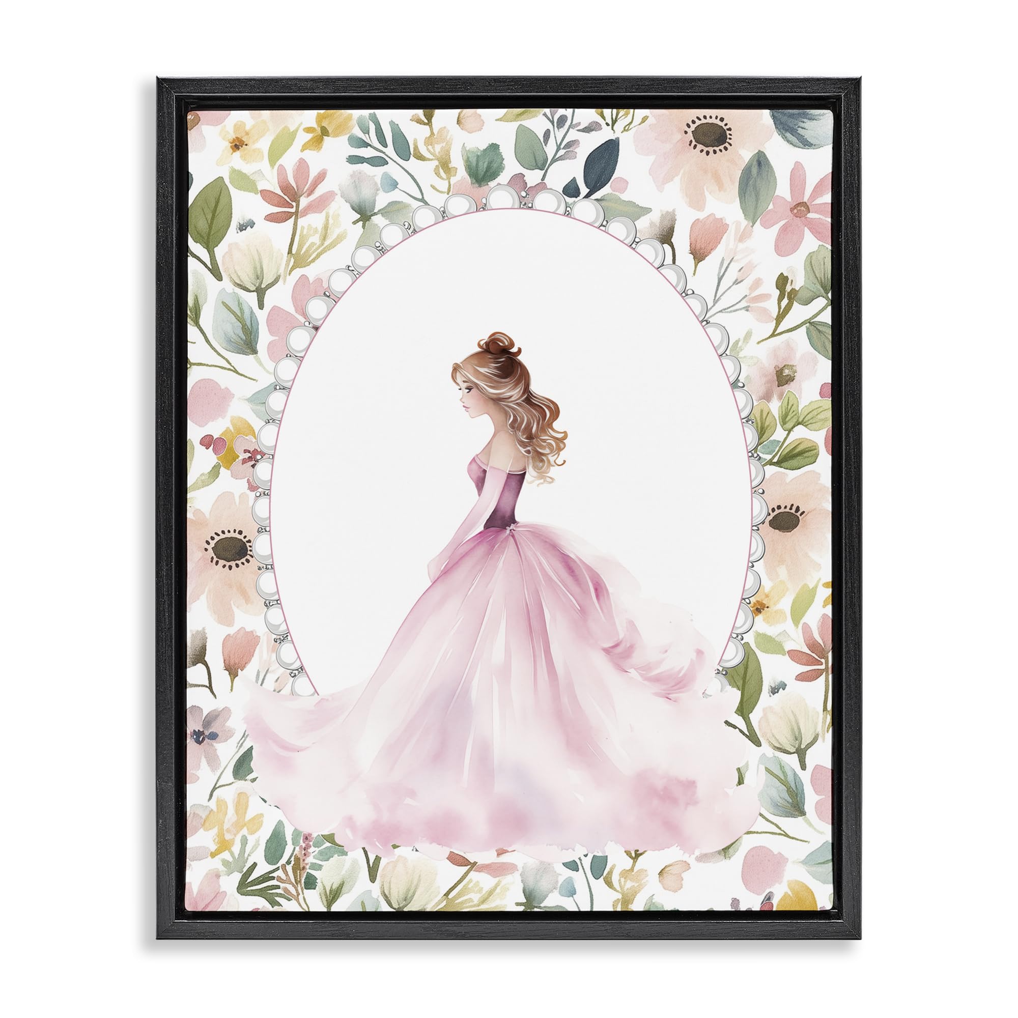Stupell Industries Jet Black (Matte) 'Elegant Princess Love'| Floating Frame Canvas Art