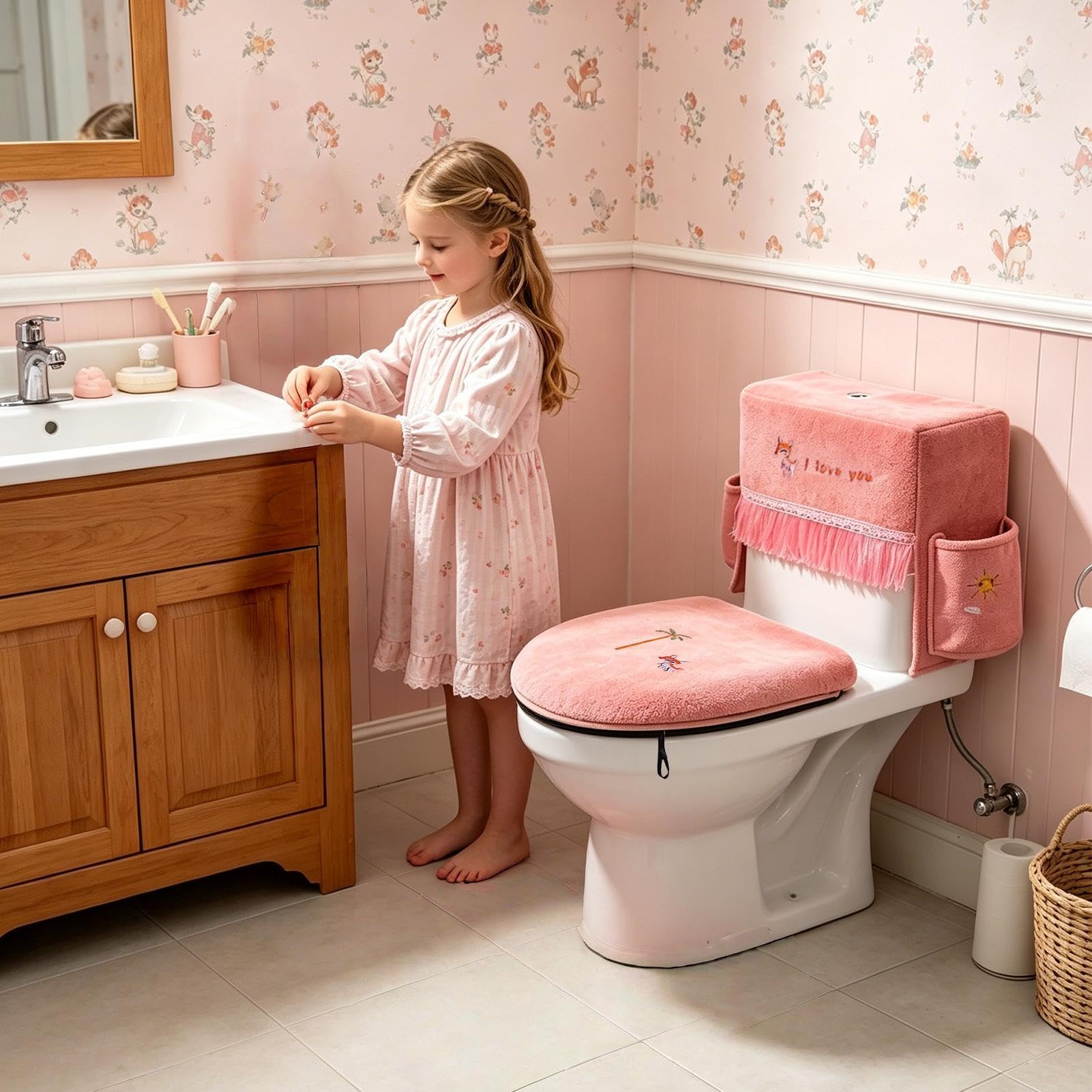 tapa inodoro 3 Piezas Alfombrilla Universal Suave y Cómoda con Cremallera | De Tapa WC Para Familia, Niños, Hotel, Hogar, Habitación, Temporadas,
