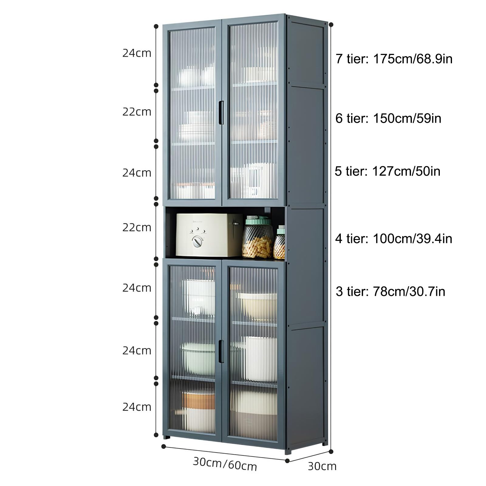Gabinete de despensa con Puertas de acrílico, aparador de Almacenamiento de Piso de bambú, Estante de Organizador de Cocina a Prueba de Polvo para el Comedor de la Sala de Estar