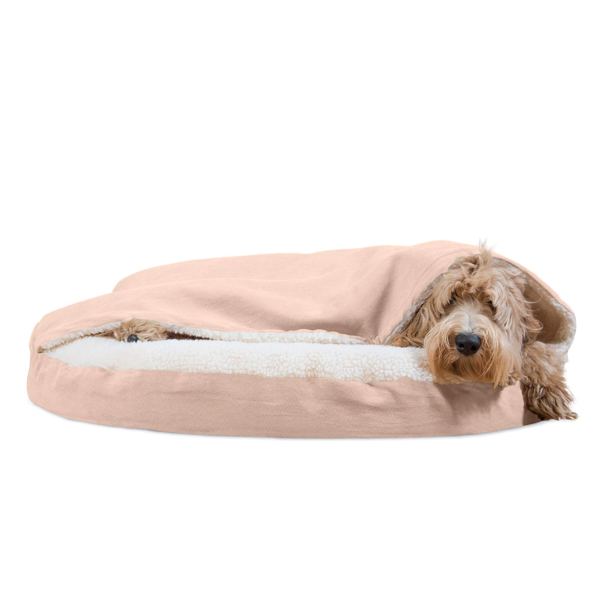 Photo 1 of **USED**   Furhaven Sherpa & Suede Snuggery Egg Crate Orthopedic Foam Dog Bed - Cream, 35-inch Faux Lambswool & Suede Cream 35 inch Snuggery (Orthopedic Foam)