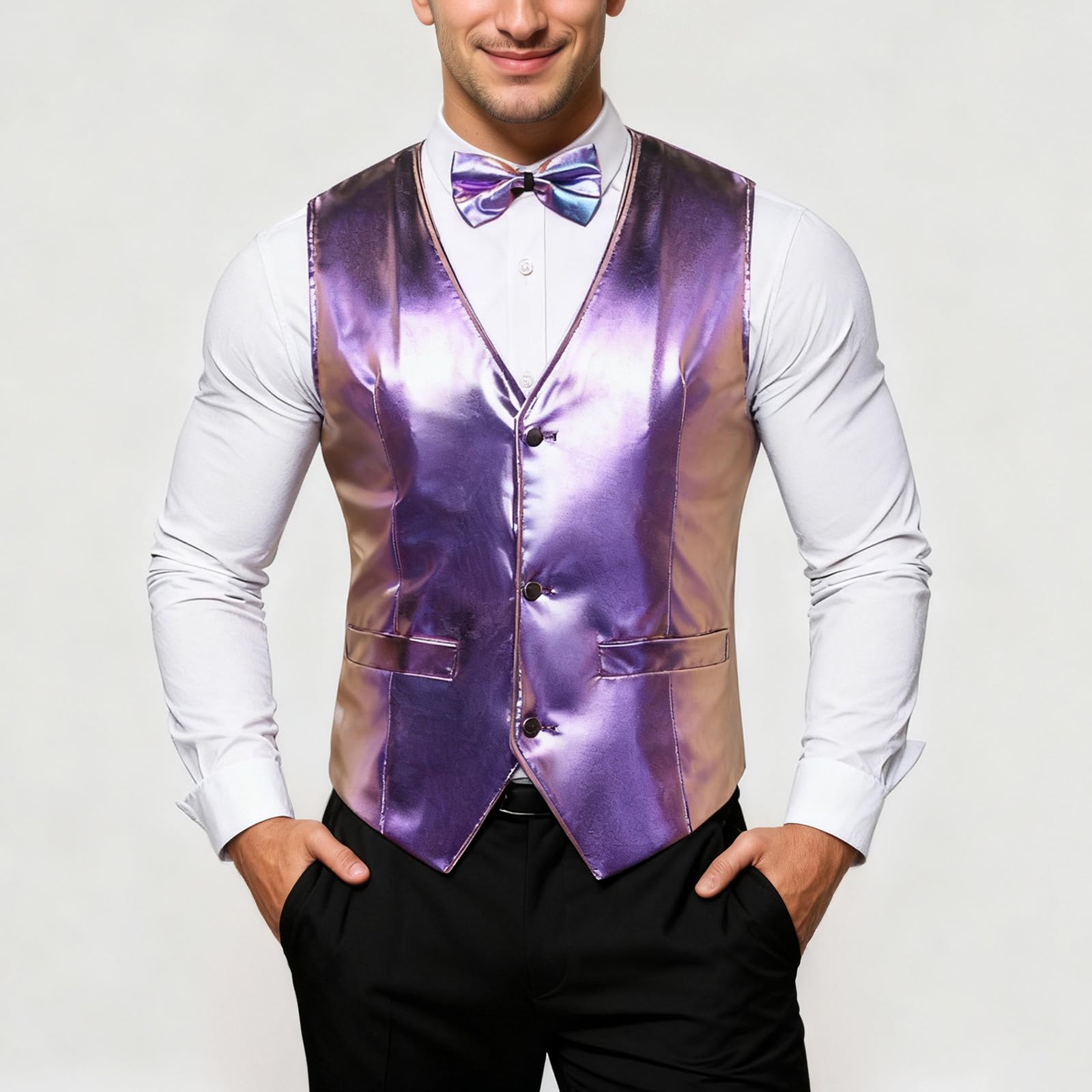 Gilet Elegante Uomo Paillettes Giacca Lucido Costumi Carnevale Spettacolo Panciotto Estivo Abito Glitter Medievale Fashion Slim Fit Casual