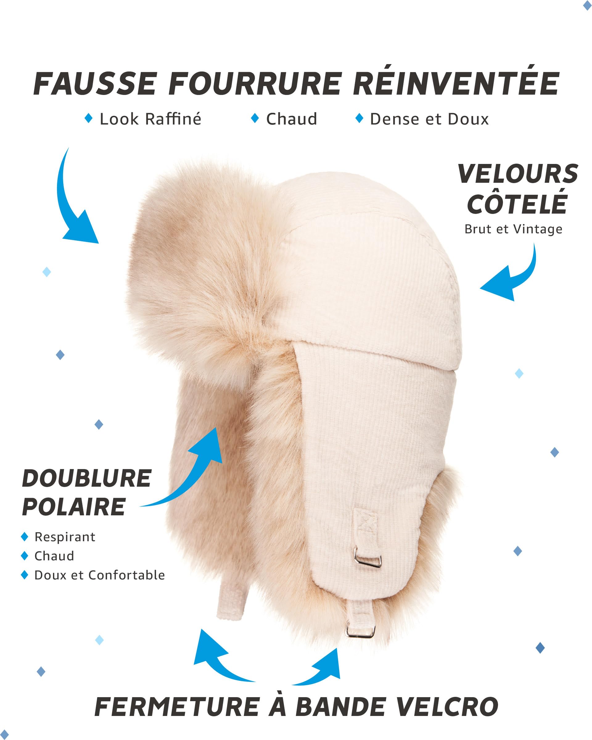 Futrzane Chapeau de Trappeur en Velours Côtelé - Bonnet Femme Hiver - Chapka