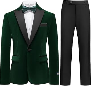 Boys Velvet Tuxedo Suit for Boys Slim Fit Formal Wedding Outfit Suit Size 4-14 Kids 2 Piece Tuxedo Blazer Jacket Suit Set