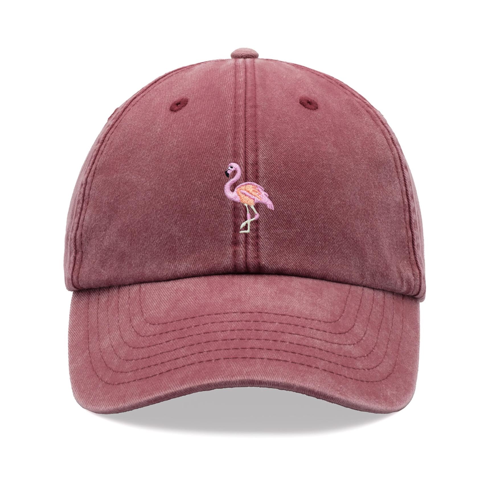 Flamingo Baseball Cap Vintage Washed Unisex Dad Hat Low Profile Adjustable Red