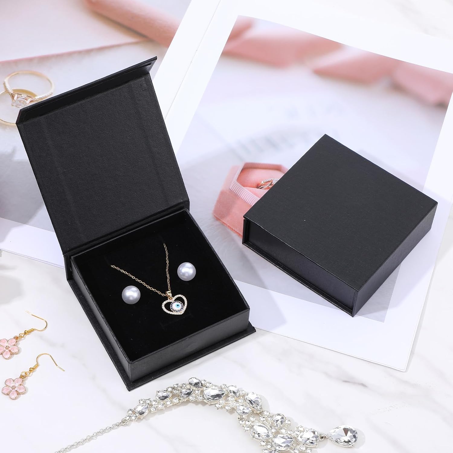 20 Pcs Black Small Jewelry Gift Boxes with Cotton Filled and Lids, 3.54 x 1.18 Inches, for Necklace Earring Ring Storage Display and Gift Packaging
