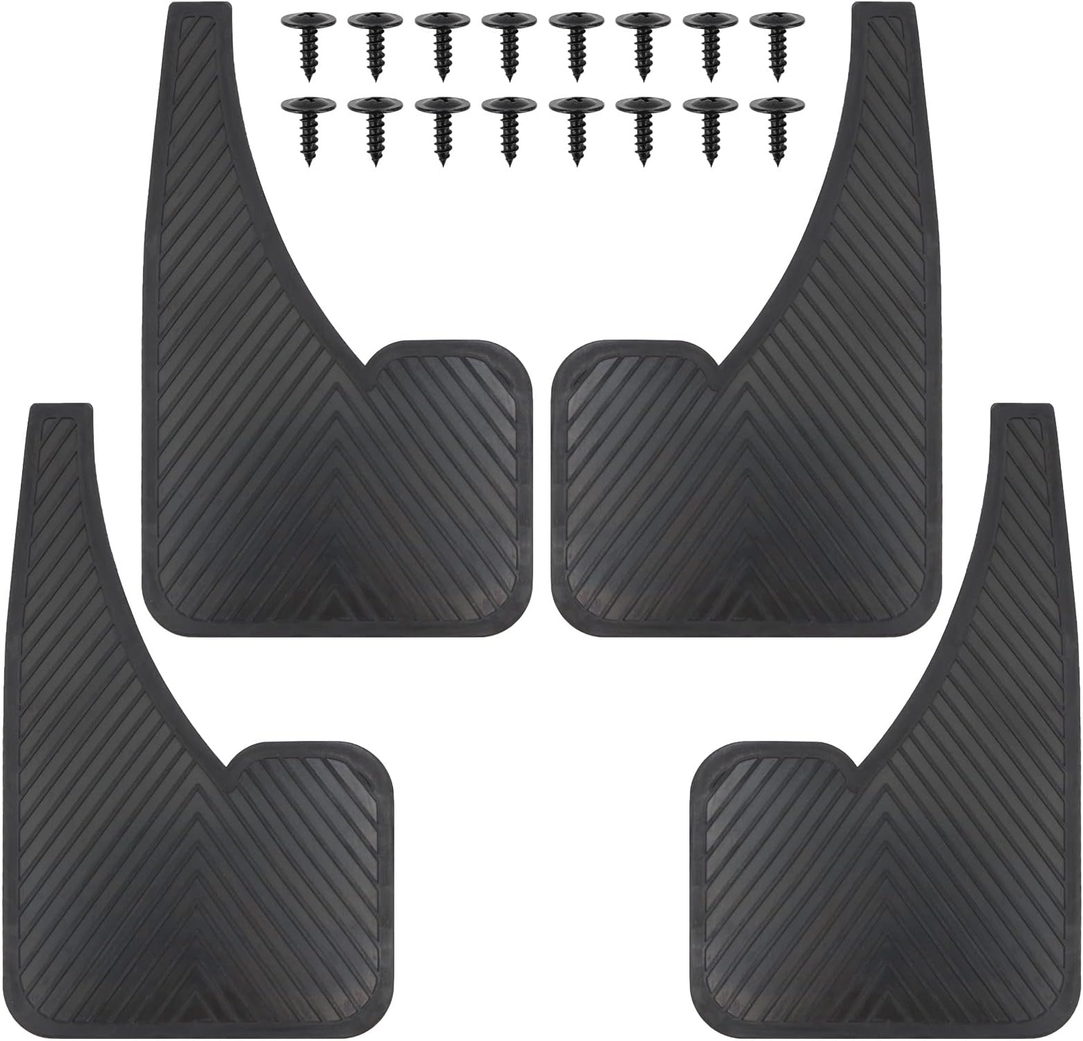 Universal Car Mud Flaps Mudflaps Rubber Mudguards Black Splash Guards Fender (4 Pack) with 16 Pieces Fastener Rivet Clips for Rally Car Sedan Hatchback SUV Van Racing WRC