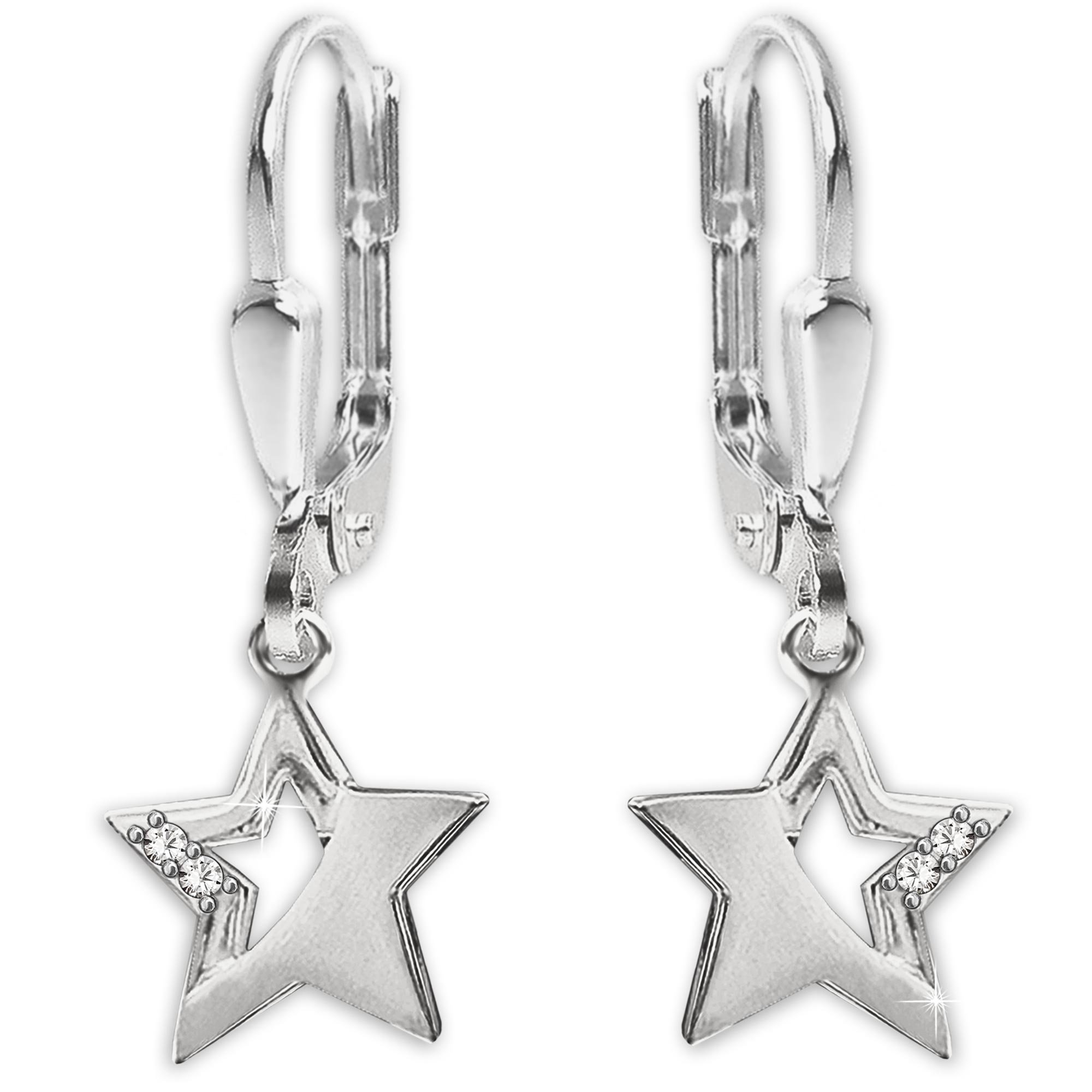 CLEVER SCHMUCK Set für Damen Sternen Ohrringe + Anhänger Stern + Panzerkette 45 cm mit Zirkonias 925 Sterling Silber im Etui anthrazit