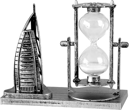 Burj Al Arab Statue Hourglass Timer Vintage Home Decor for Living Room Bedroom Centerpieces Table Decoration Book Shelf TV Cabinet Desk Figurine Ornaments C, Silver