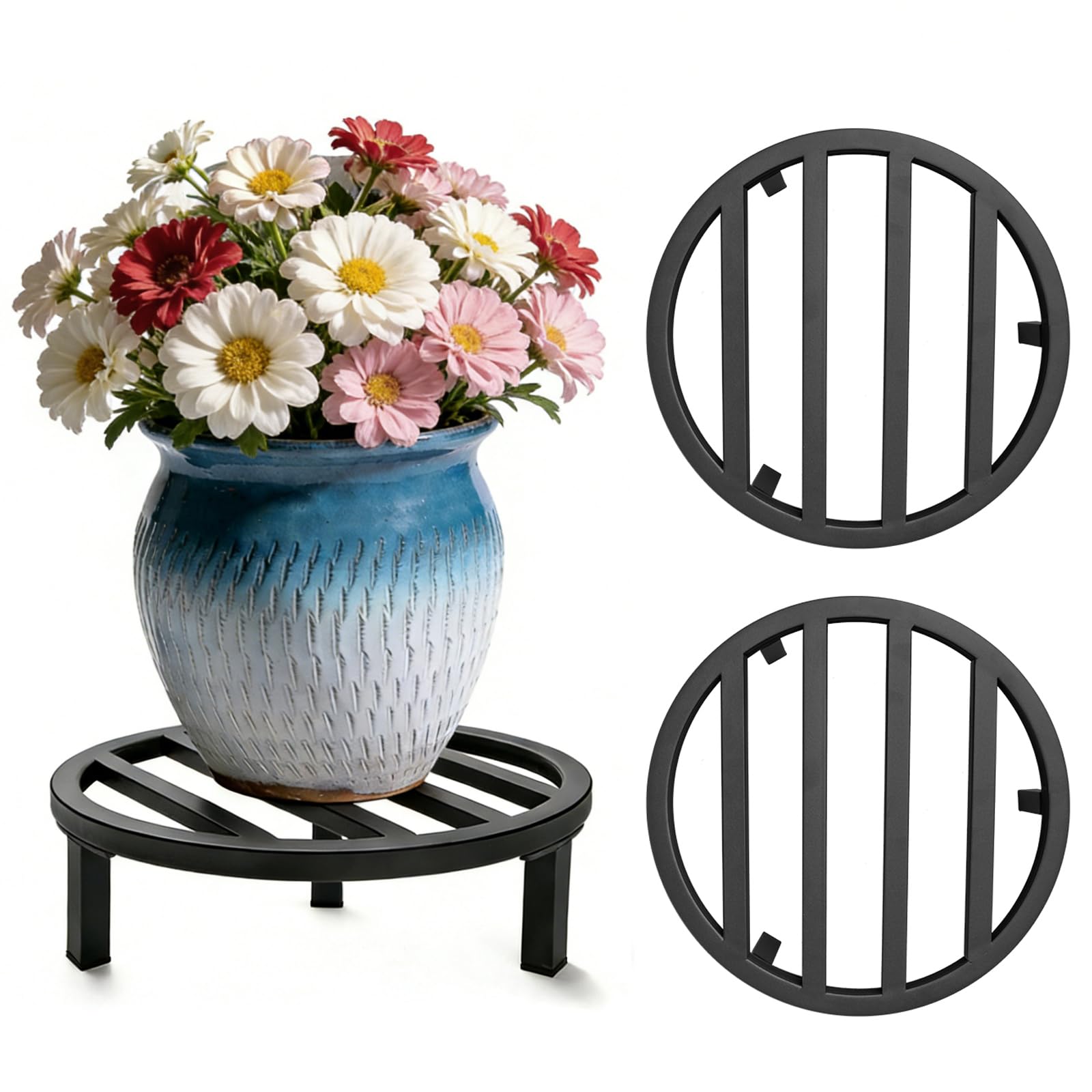 Zoapion 3 Pack 12 Inch Metal Plant Stands Outdoor Indoor Pot Riser,Black