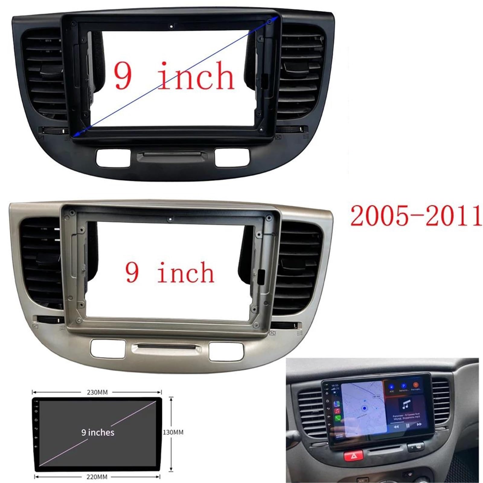 Générique Cadre de façade d'autoradio Cadre Voiture 9 Pouces Sortie Climatisation Android Radio Audio Panneau Tableau Bord pour Kia pour Rio 2 pour RIO2 05–11 Panneau D’autoradio | Outlet AIR-A