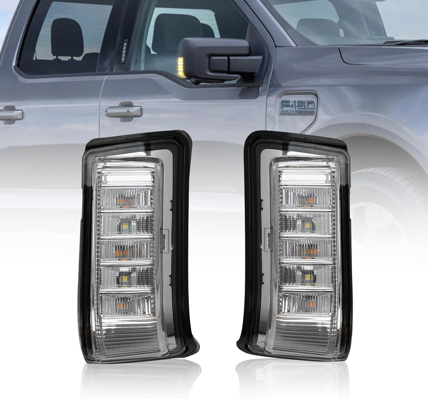 LED Turn Signal Light Left and Right for Ford F150 2021–2024, Pair Door Mirror Turn Signal Lamp Assembly, Waterproof, Plug and Play, OE Style Replacement