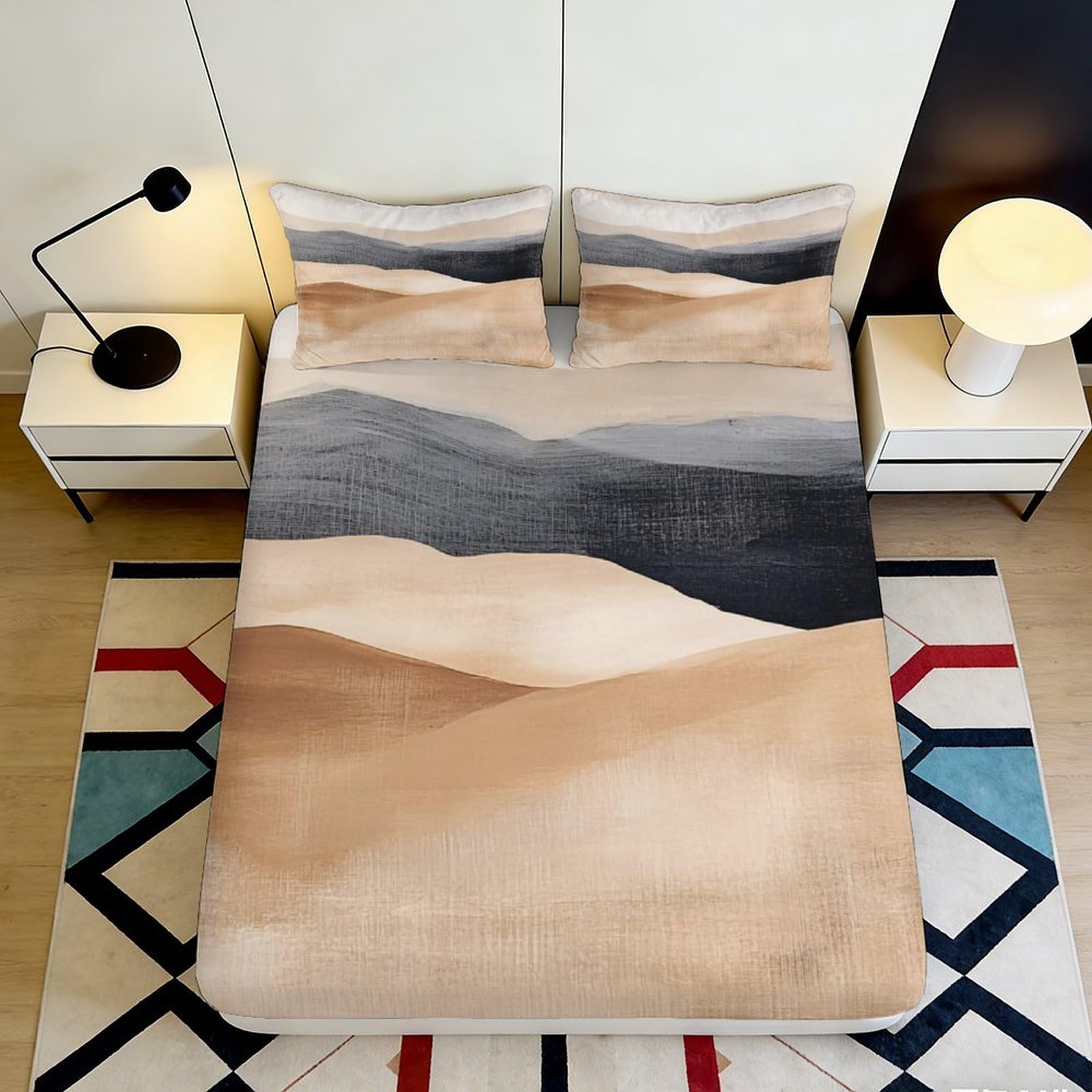 Jqzkxnhpbr Style-1 3D Printed Desert Landscape Fitted Sheet Microfiber Soft Sand Dune Bed Cover Bedroom Decor Anti-Slip Washable 90X200x25cm