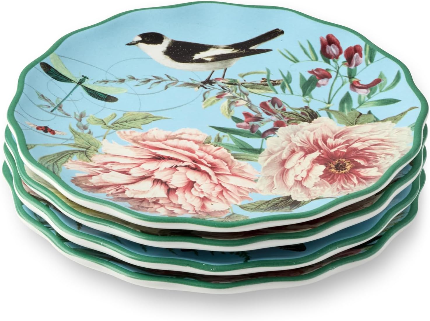 Flora Ceramic Canape Plate Set – 6-Inch Floral Appetizer Plates with Butterfly and Dragonfly Designs, Perfect for Snacks, Desserts, Hors D’oeuvres, and Entertaining
