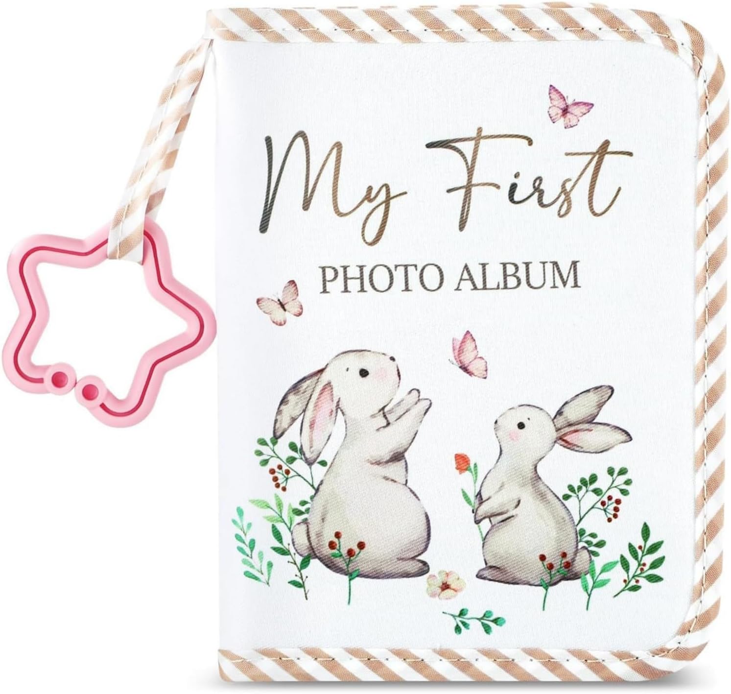 Soft Oxfords Cloth Photo Album For With Watercolor Bunnies Design Safe Fabric Baby Memory Book For Family Travel Bunnies Illustrations Baby Photo Book