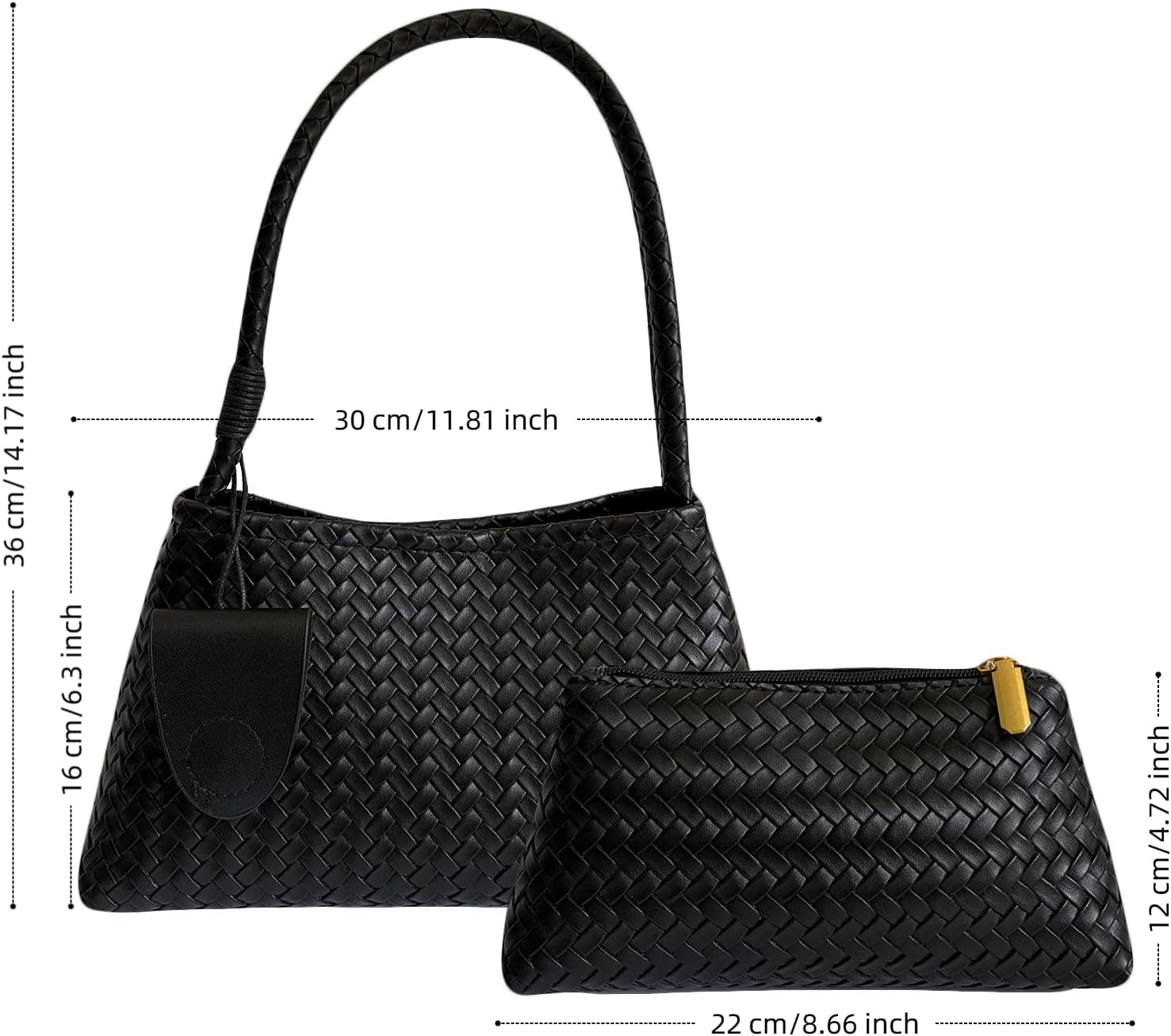 Women Vegan Leather Hand-Woven Tote Handbag Fashion Shoulder Top-handle Bag All-Match Underarm Bag with Purse - Image 4