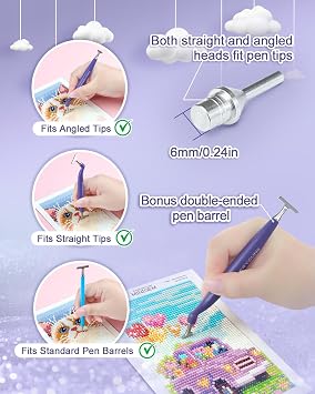 Foreveryoung Stainless Steel Diamond Painting Pen Tips, Threel Tips (1&4&8) | Unbreakable, shape-stable, slim pen tips for precise diamond art placement, includes pen with three multi-size drill tips