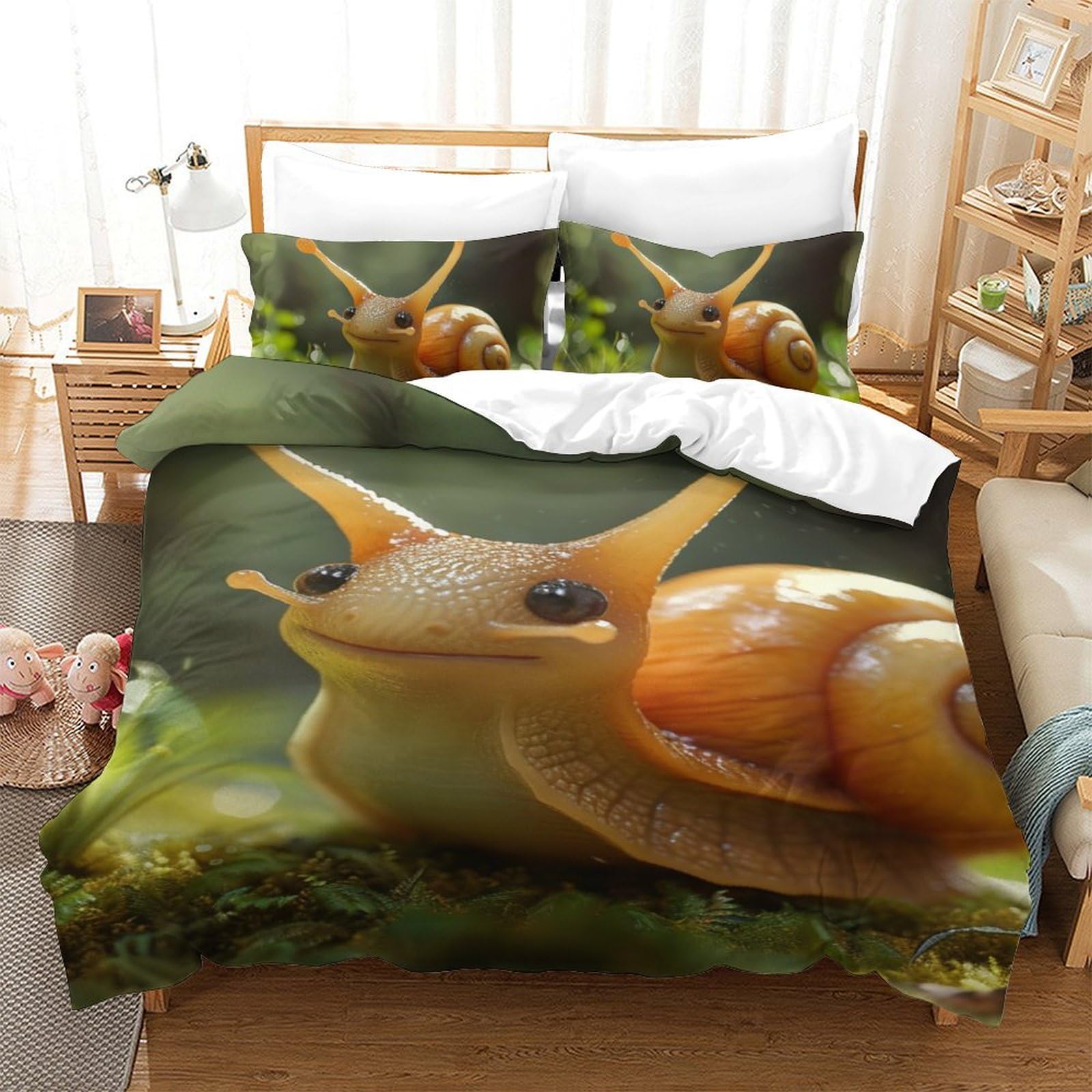 Housse de couette escargot en microfibre respirante et super douce pour lit enfant