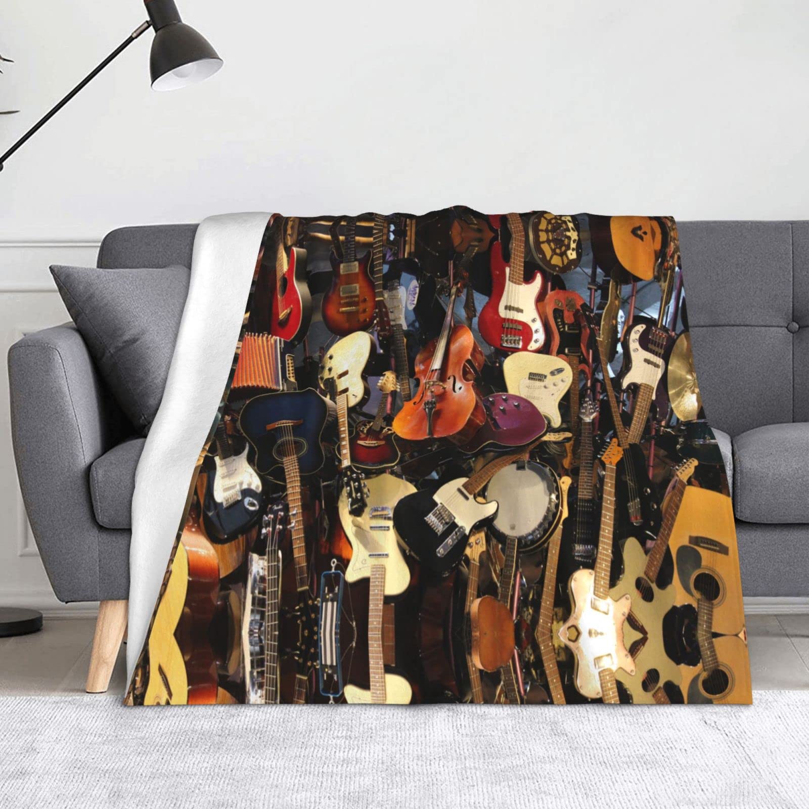 Couverture en polaire imprimée guitare légère et douce pour lit et canapé