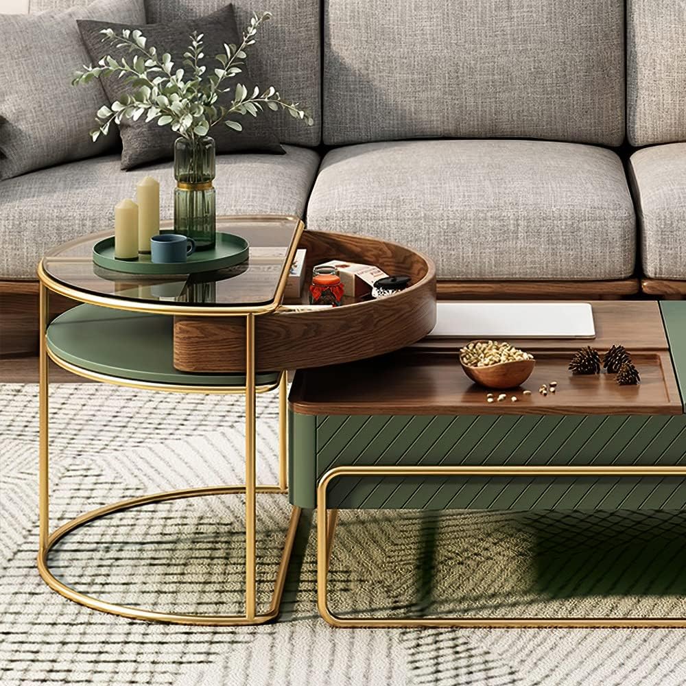 Luxury Glass Top Coffee Table Set with Lift-Top Storage