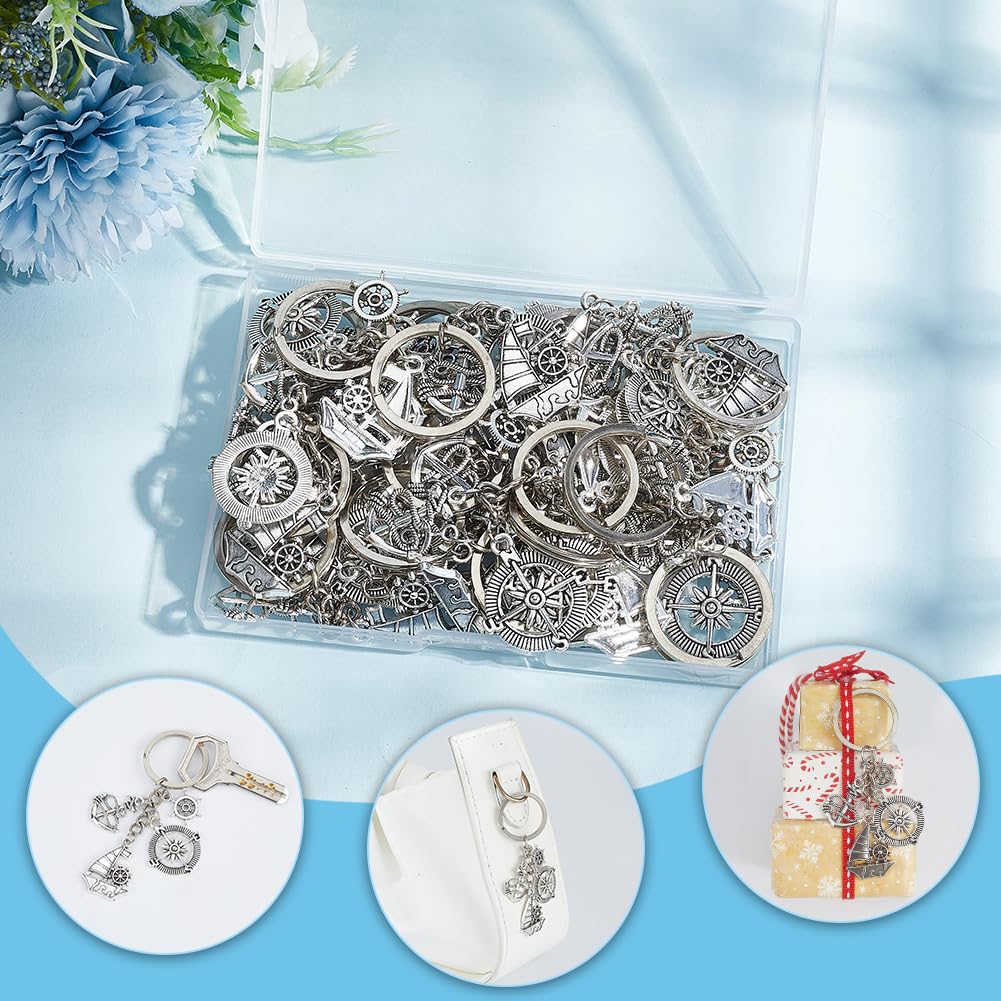 SUNNYCLUE 1 scatola Da 20 pezzi PortaCHIsavi A Forma di Barca A Vela PortaCHIsavi All'Ingrosso con Ancora In Lega D'Argento Souvenir Nautici per Spiaggia Mare Oceano Matrimonio Feste Estive Decorazion