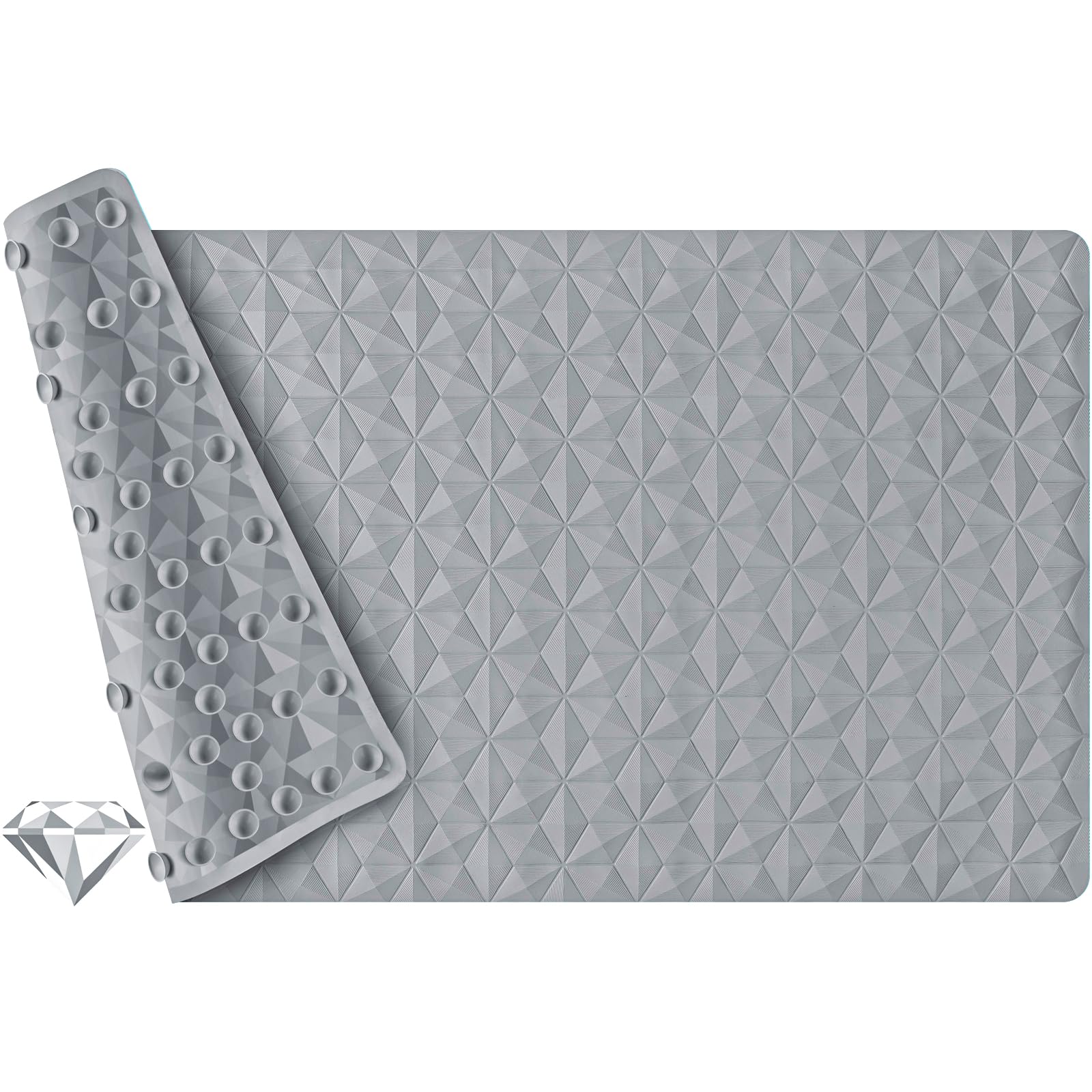 WRISIN Non Slip Bathtub Mat for Bath Tub Shower - Natural Rubber Mat with 241 Suction Cups - Soft Bathroom Safety Mat - Unique Diamond Pattern - Fatigue Relief - Machine Washable - 16 × 28 Inch