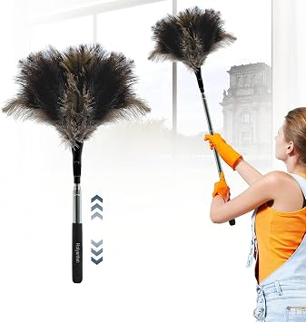 Extendable Feather Duster - 47 inches Soft Long Handle Reusable Feather Duster for Cleaning Ceiling Fan,Hanging lamp, High Ceiling, Blinds, Furniture,Ostrich Feather Duster