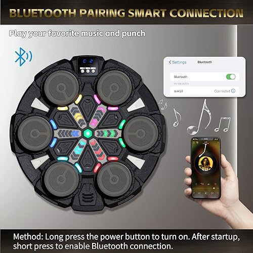 Miniatura 2 de Máquina de boxeo musical para niños y adultos, equipo de entrenamiento de boxeo Bluetooth con 2 guantes, juguete de boxeo recargable, sin