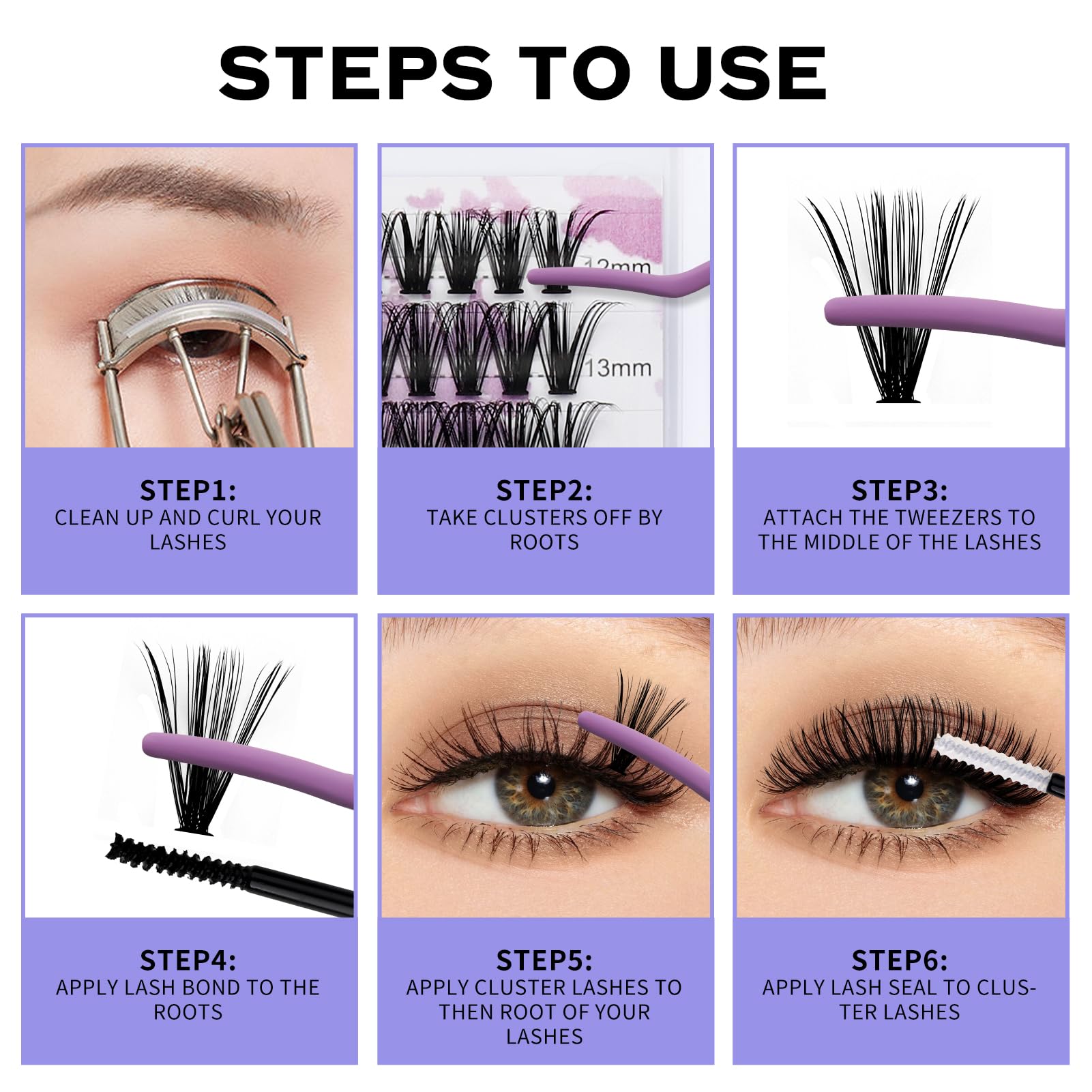 DIY Lashes Extension Kit Eyelashes Individuals Eyelashes D Curl 12-16mm DIY Cluster Lashes(20D/30D-C Curl)