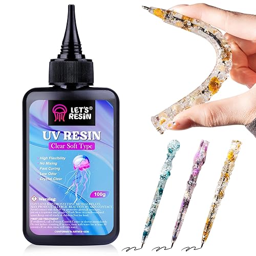 Miniatura 1 de LET'S RESIN Resina UV tipo suave, 3.53 onzas de resina epoxi ultravioleta transparente elástica y flexible, kit de resina UV de baja contracción