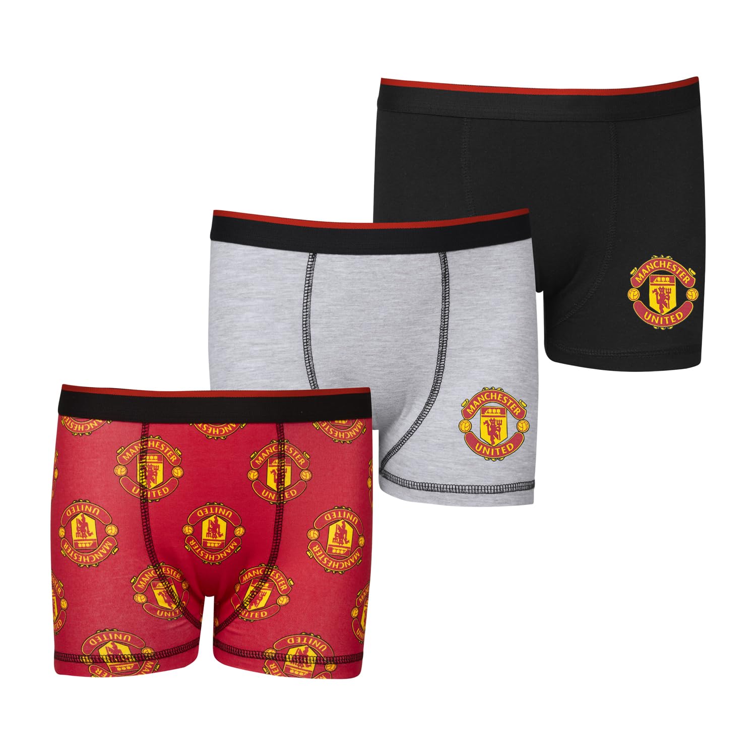 Manchester United Boys Red F.c. Boxers | Boxer Shorts Pack Of 3 | Man Utd Gifts | Multipack Underwear Merchandise