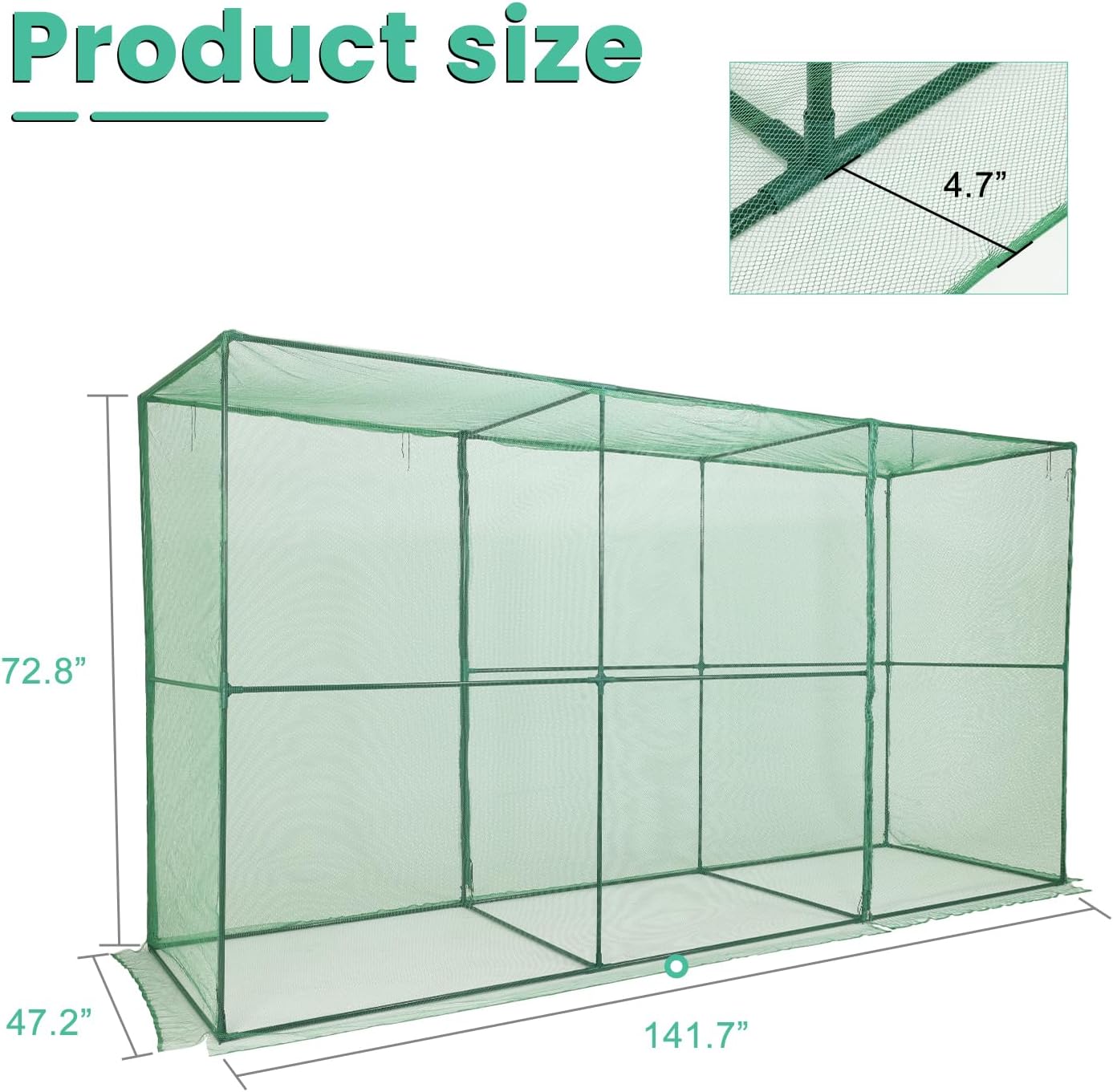 Aoodor 11x3.9x6 FT Crop Cage, Plant Protection Tent with Heavy Duty Steel Frame and Zippered Doors, Green Netting Cover for Garden, Lawn, Yard