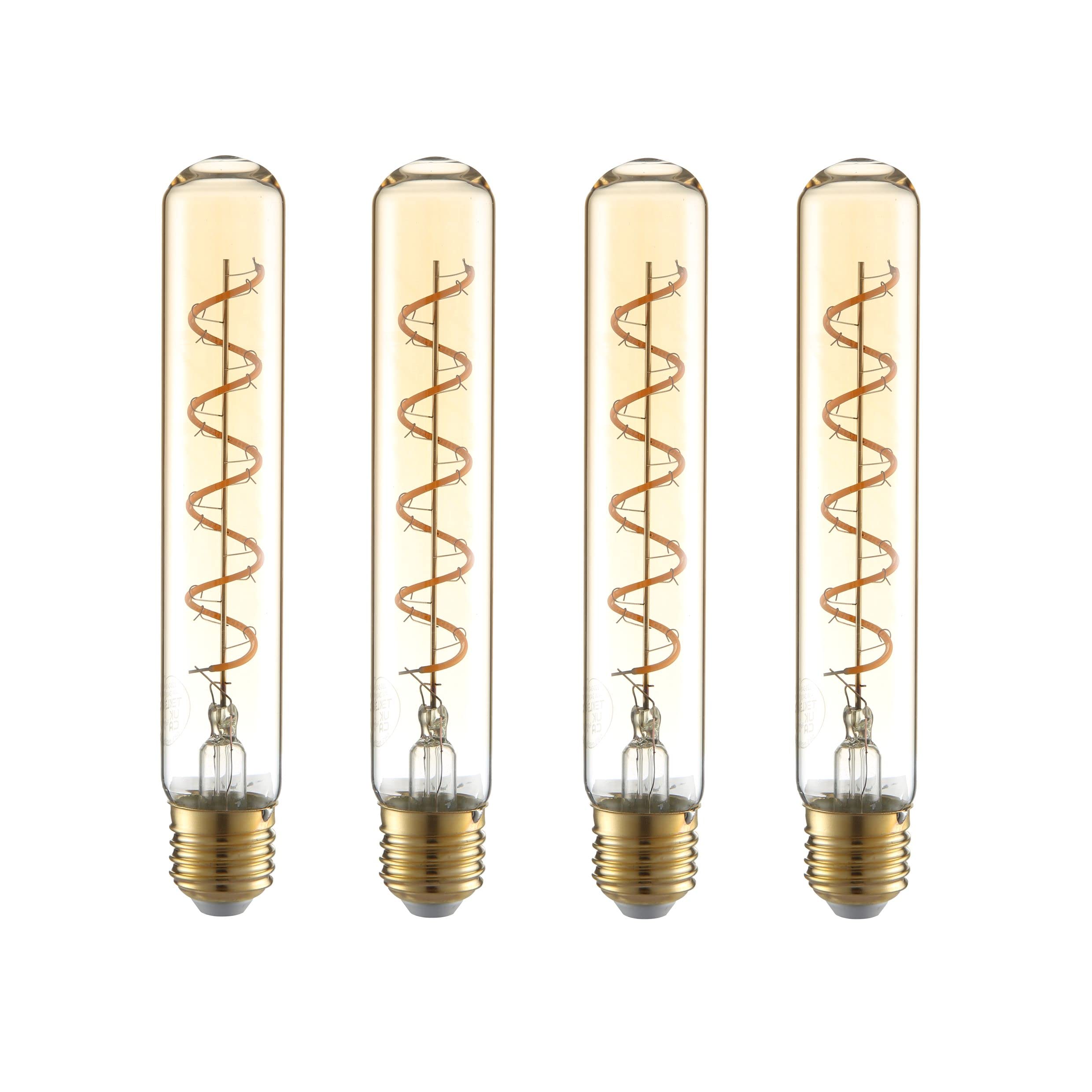 TEKLED® T30 Filament Vintage DIMMABLE LED Bulbs, Dimmable - 185mm - Warm White, 4 Count (Pack of 1)