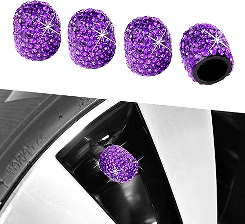 Bling Tapones para válvulas de neumáticos de automóvil, paquete de 4 cubiertas hechas a mano con diamantes de imitación de cristal brillante, tapas
