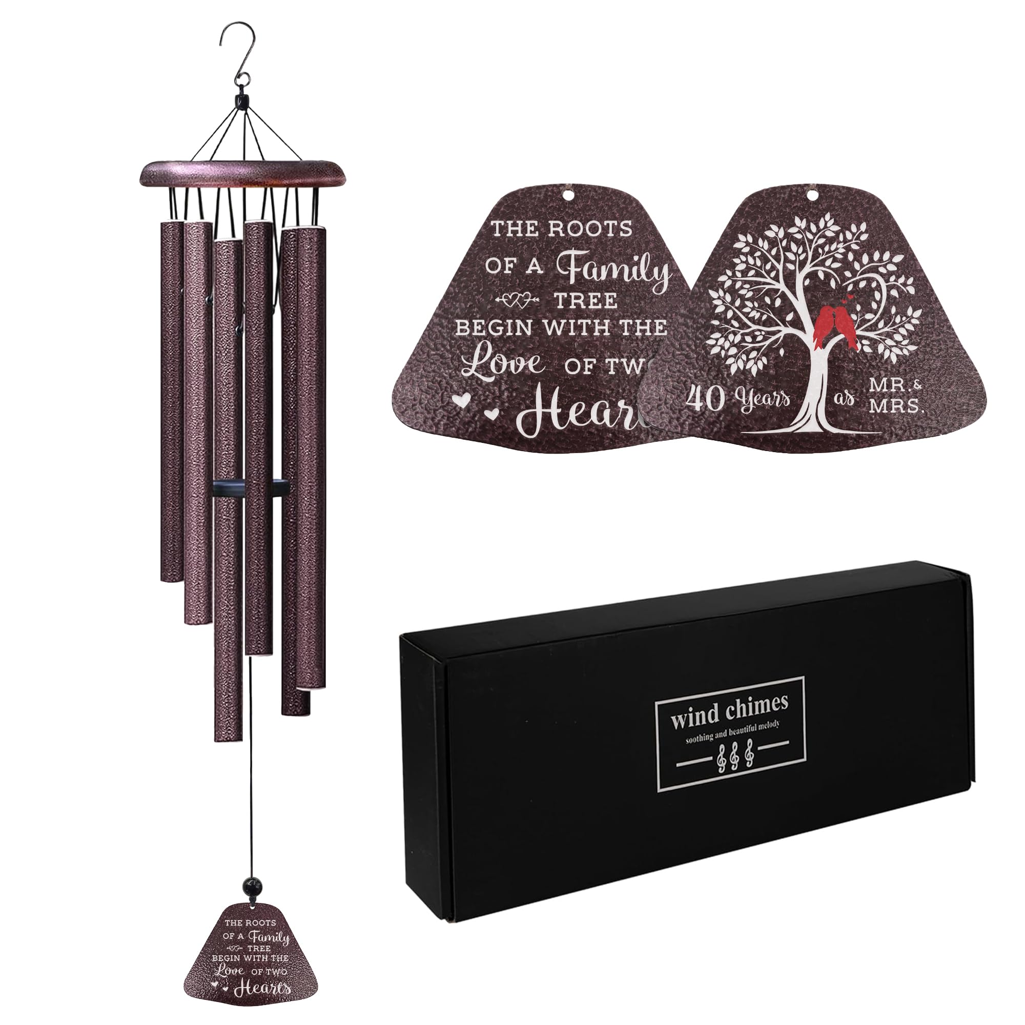 40th Anniversary Wedding Gifts, Best 40th Anniversary 32" Wind Chimes for Couple, Ruby 40 Years of Marriage Gift Ideas for Wife Husband, Ruby Wedding Gifts for Parents