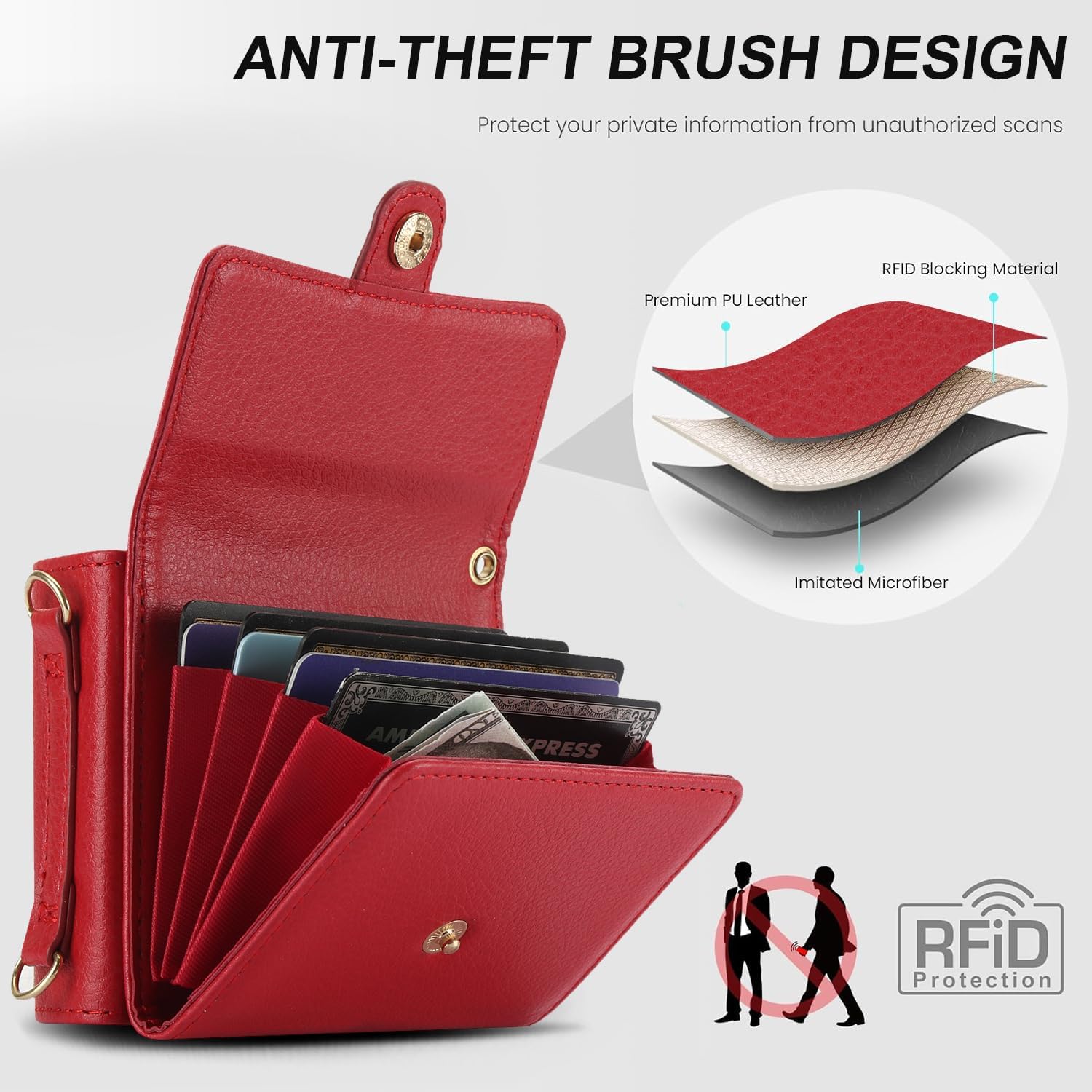 Asuwish Phone Case for Motorola Razr 40/Moto Razr 2023 Wallet Cover with Crossbody Wrist Strap Lanyard Credit Card Holder Slot Stand RFID Blocking Cell Leather Purse XT2323-6 Women Men Girls Red