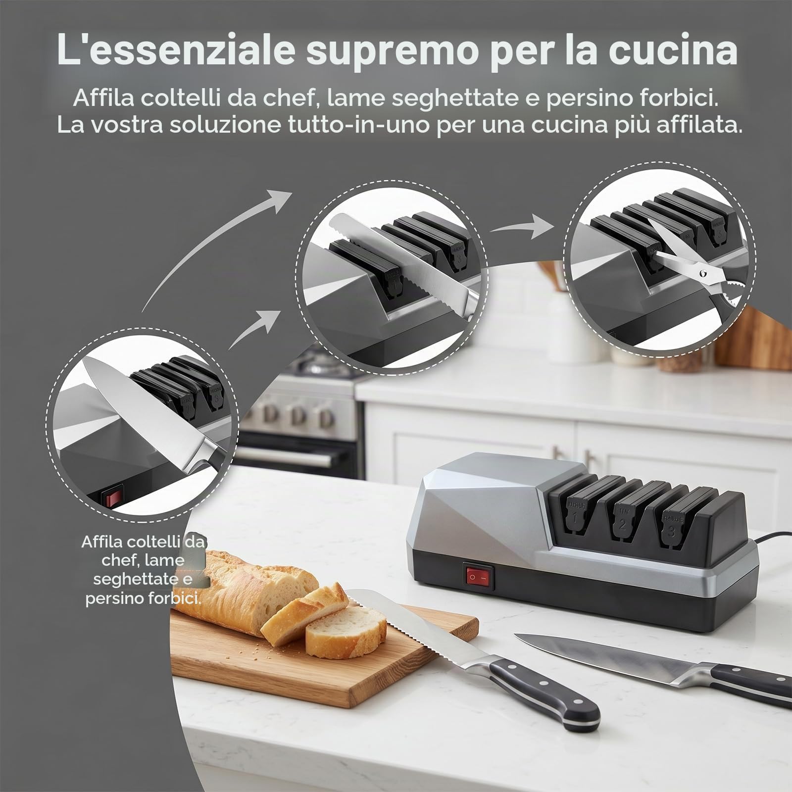 Afilatrice Elettrica Per Coltelli, Strumento Di Affilamento A 3 Fasi Con Abrasivi Diamanti, Afilatrice Elettrica Professionale Per Coltelli Da Cucina, Cultivi Da Cuoco, Cultivi A Denti, Forci