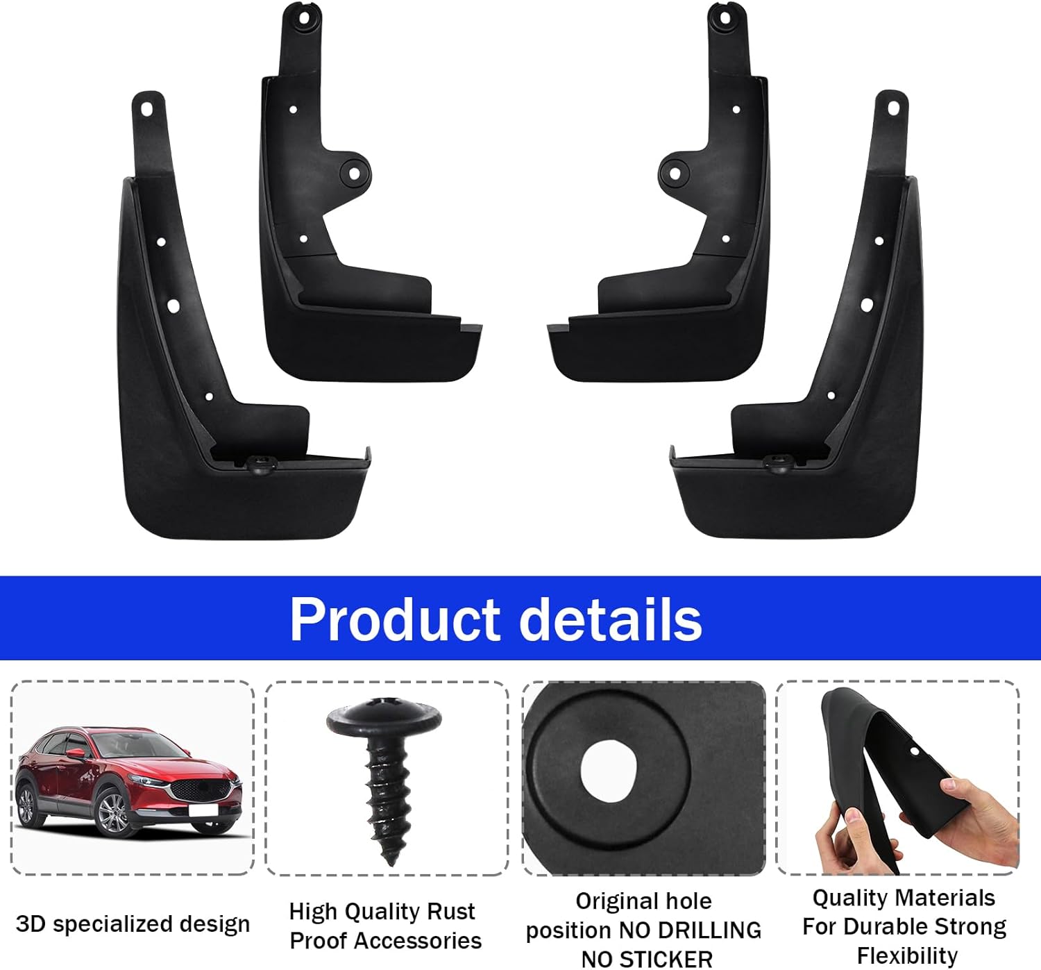 Peleus Upgraded Mud Flaps Mud Guards for Mazda CX-30 2026-2020 Aerodynamic Mud Flaps Splash Guards Fenders for Mazda CX-30 Accessories 2023 Set of 4 Mudguards Mudflaps