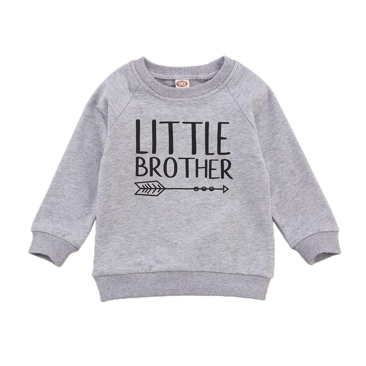 FIOMVA Toddler Infant Baby Girl Boy Pullover Sweatshirt Long Sleeve Letter Printed T-Shirt Top Blouse Casual Clothes Outfit (E-Little Brother Grey,5-6X)