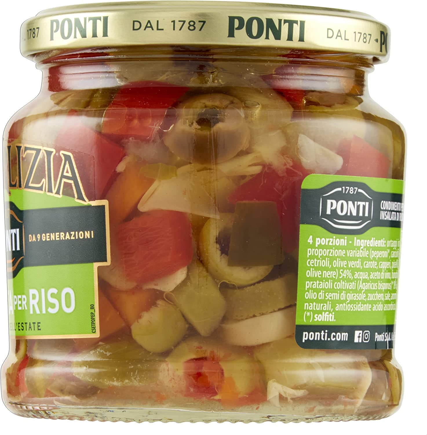 Ponti Peperlizia Reissalat 350 g Gemischtes Süß-Sauer-Gemüse, Reis- und Nudelgewürz, 6er-Set