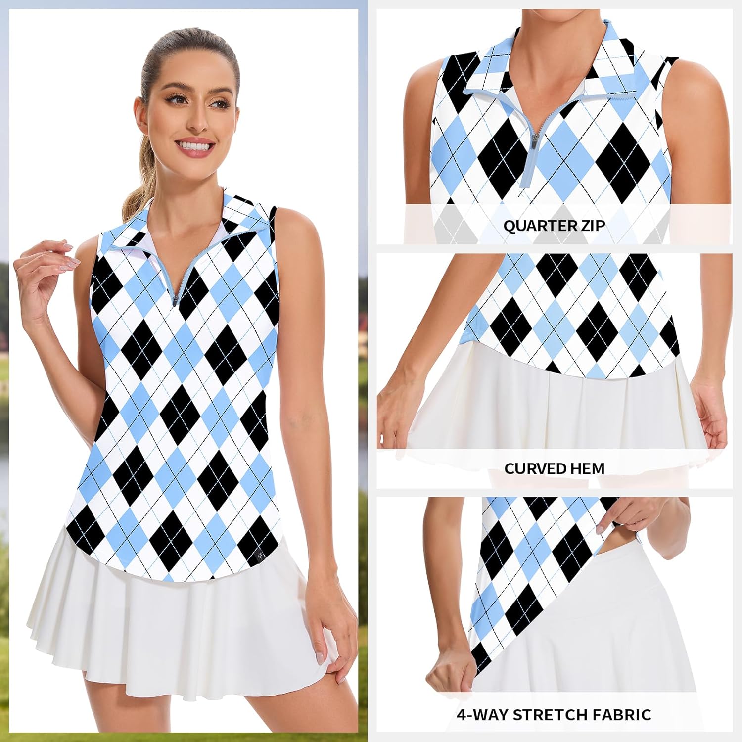 Soneven Women's Sleeveless Golf Shirt Racerback Polo Shirts with Pockets Tennis Tops Golf Tanks Pickleball Shirts - Image 2