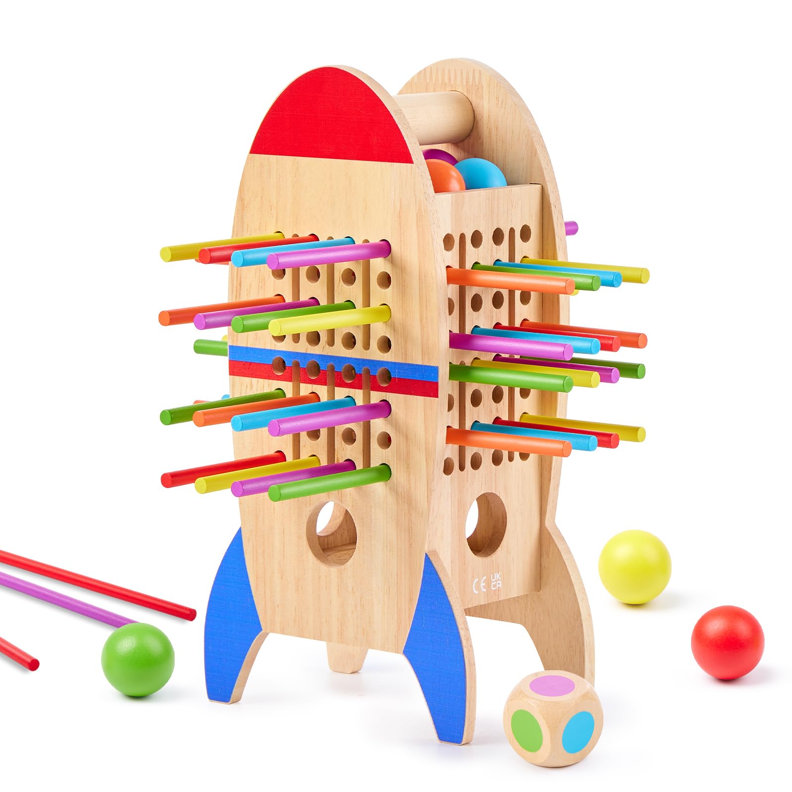 Wooden Ball Drop Challenge Game for Kids Age 3+, Family Stick Board Game