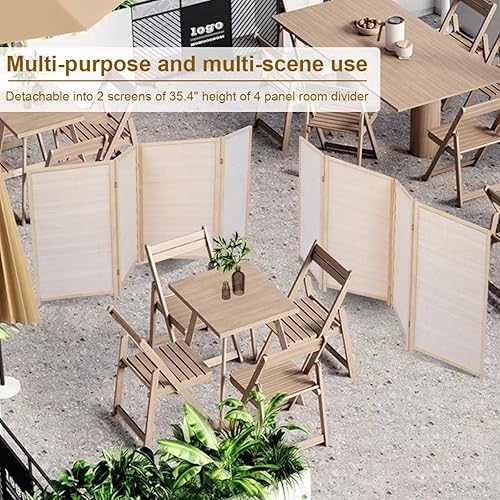 Miniatura 6 de JVVMNJLK Divisor de habitación de bambú de 4 paneles, pantalla de privacidad plegable de 6 pies de alto, divisor de partición para separación de
