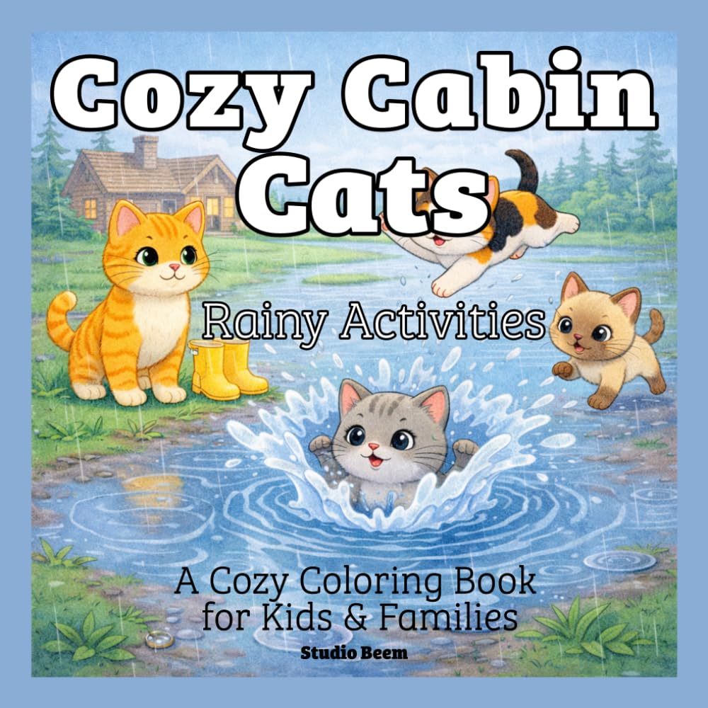 Cozy Cabin Cats: Rainy Day Activities Coloring Book: A Cozy Cat Coloring Book with Cute Rainy Day Scenes, Playful Activities, and Relaxing Moments