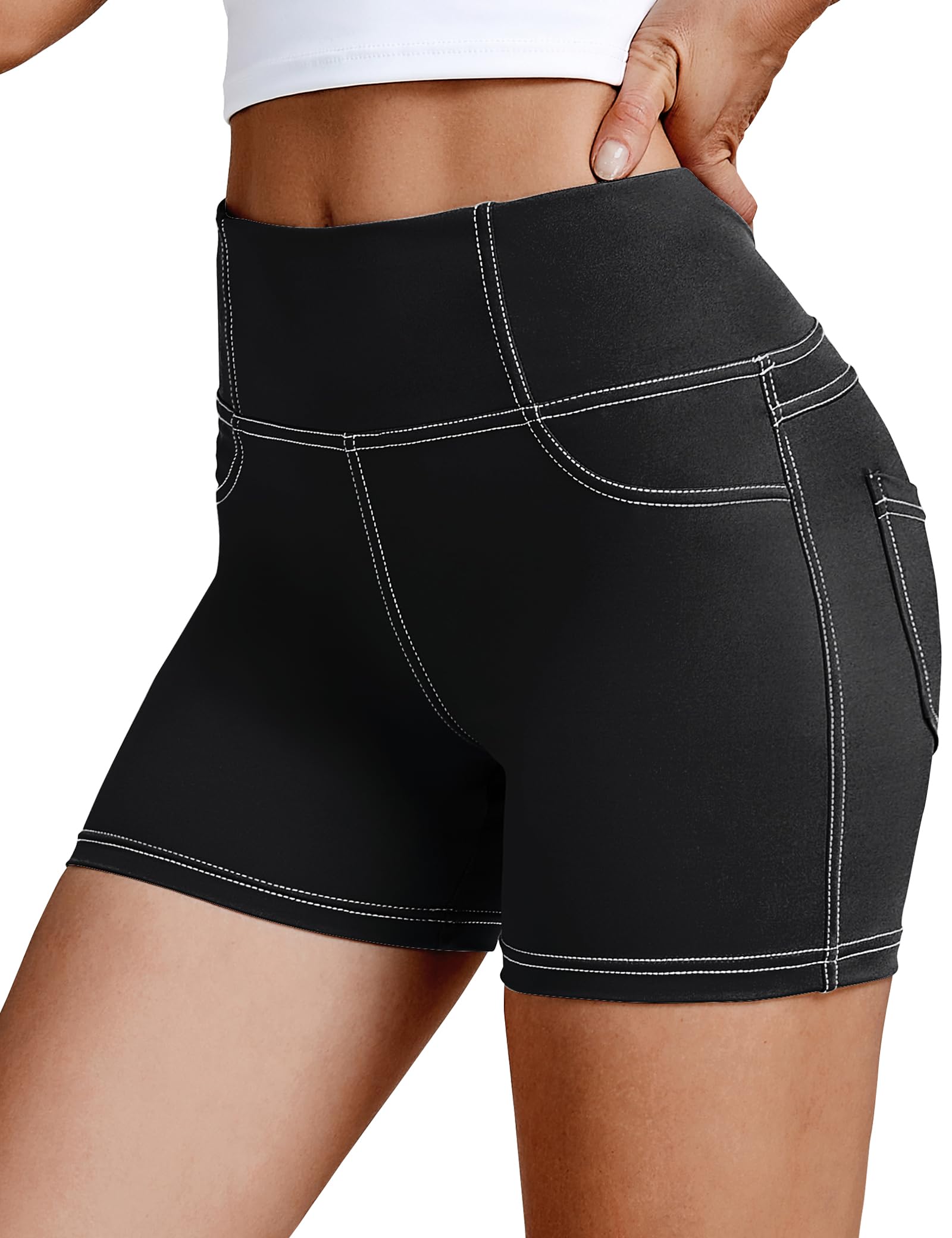 VOOVEEYA 5"/8" High Waisted Yoga Biker Shorts with Pockets for Women - Butt Lifting Workout Spandex Booty Gym Shorts