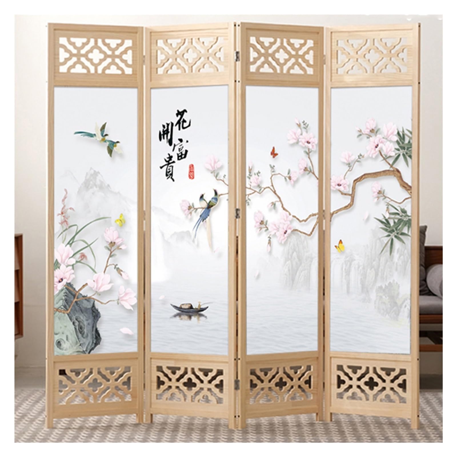 Japanese Folding Screen Room Divider, Wooden Freestanding Dressing Screen Partition - Portable Wall Separating, for Bedroom Studio Apartment Dorms, 4