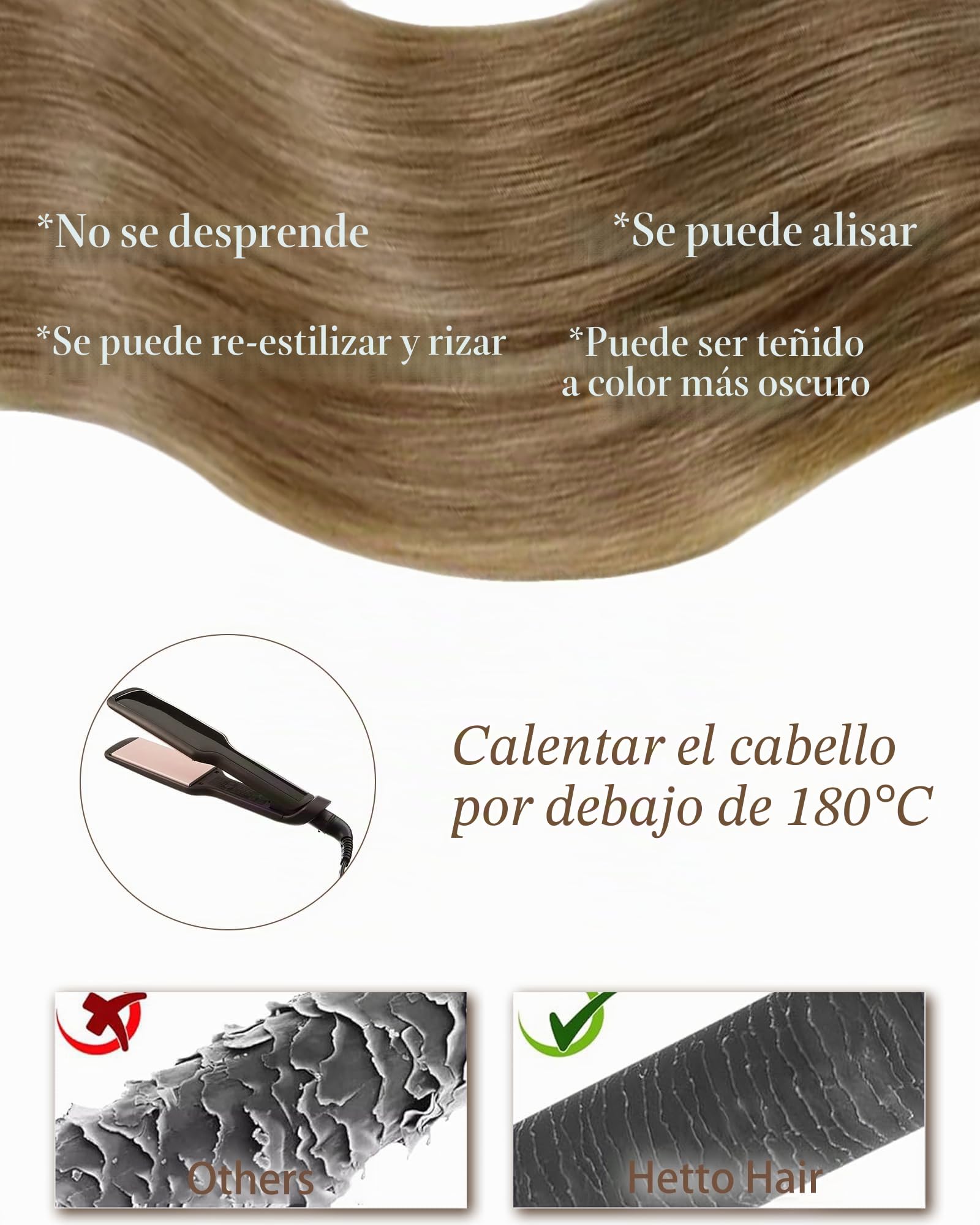 Hetto Extensiones Pelo Natural Cortina Marrón Claro Ombre Rubio Dorado Extensiones de Cabello Humano Coser Invisibles Castaño 40 cm 100g #8/16/8 | Cabello humano Remy, doble weft, anti-pérdida y sin nudos. Trama fina invisible, cómoda. Para bodas y uso di