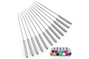 Set of 12 Color-Coded 9.5 Inch Stainless Steel Fondue Forks