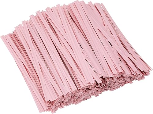 ONLYKXY 500pcs Kraft Paper Twist Ties Plant Ties 4inch Reusable Bread Twist Ties cake pop ties Cable Ties Candy Ties for Bags (Pink)