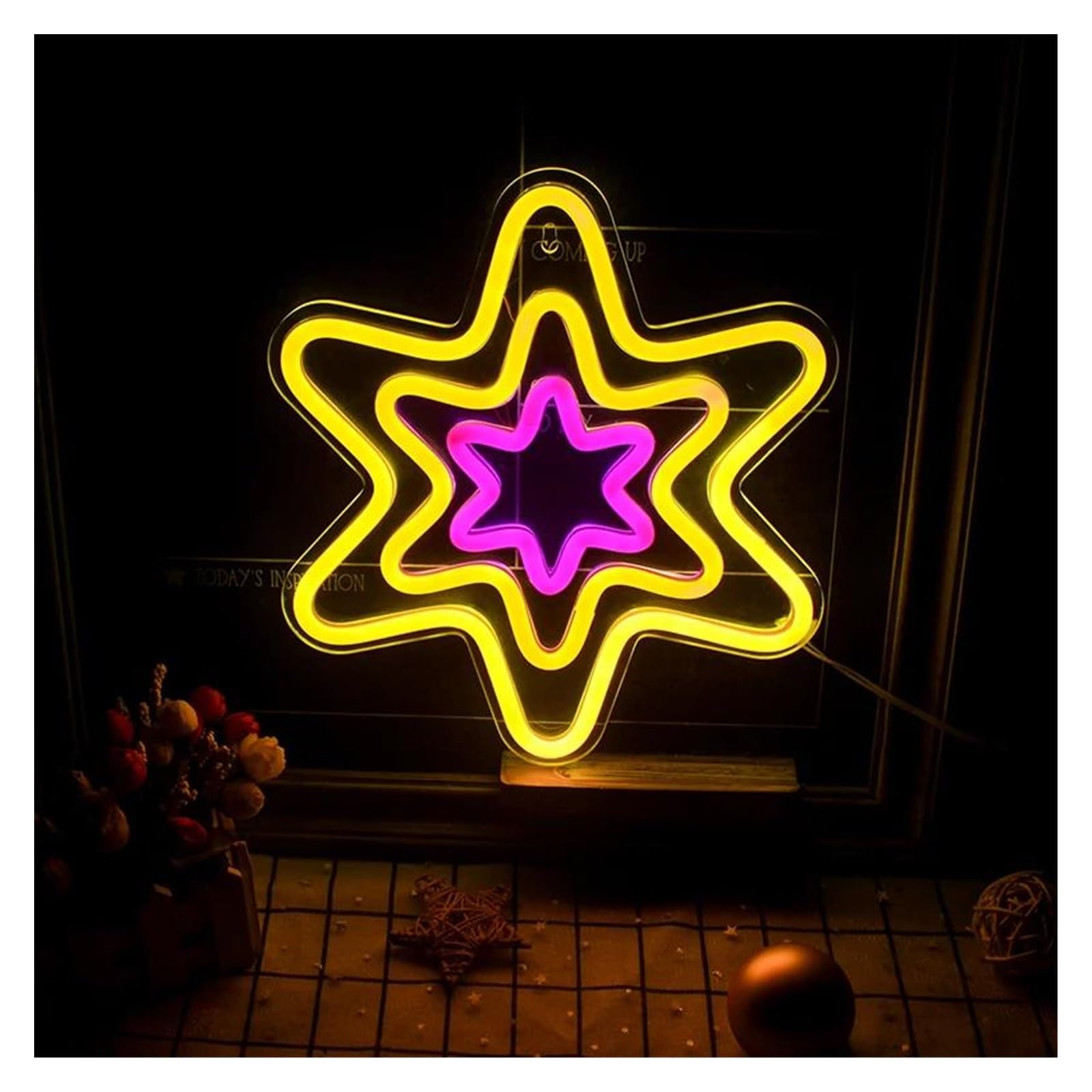 Néon Enseignes lumineuses Decor Panneau Néon Mural LED En Forme D'étoile Hexagonale, Pour Cadeaux De Noël, Boutique De Fête, Décor De Chambre D'enfants Kawaii, Alimentation USB