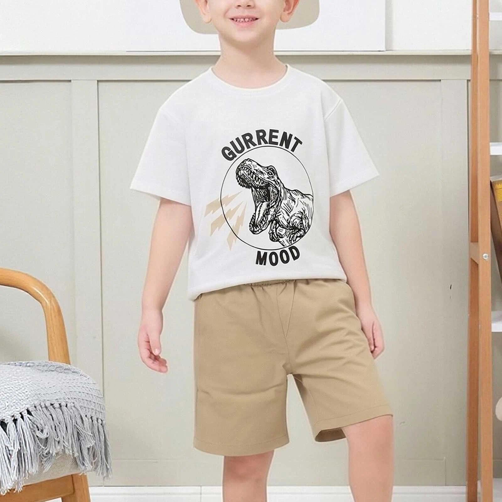 Conjunto de 2 piezas para niños con estampado de tiranosaurio, cuello redondo, manga corta, pantalones cortos, casual, verano, fiesta, vacaciones, 2-7 años — view 3